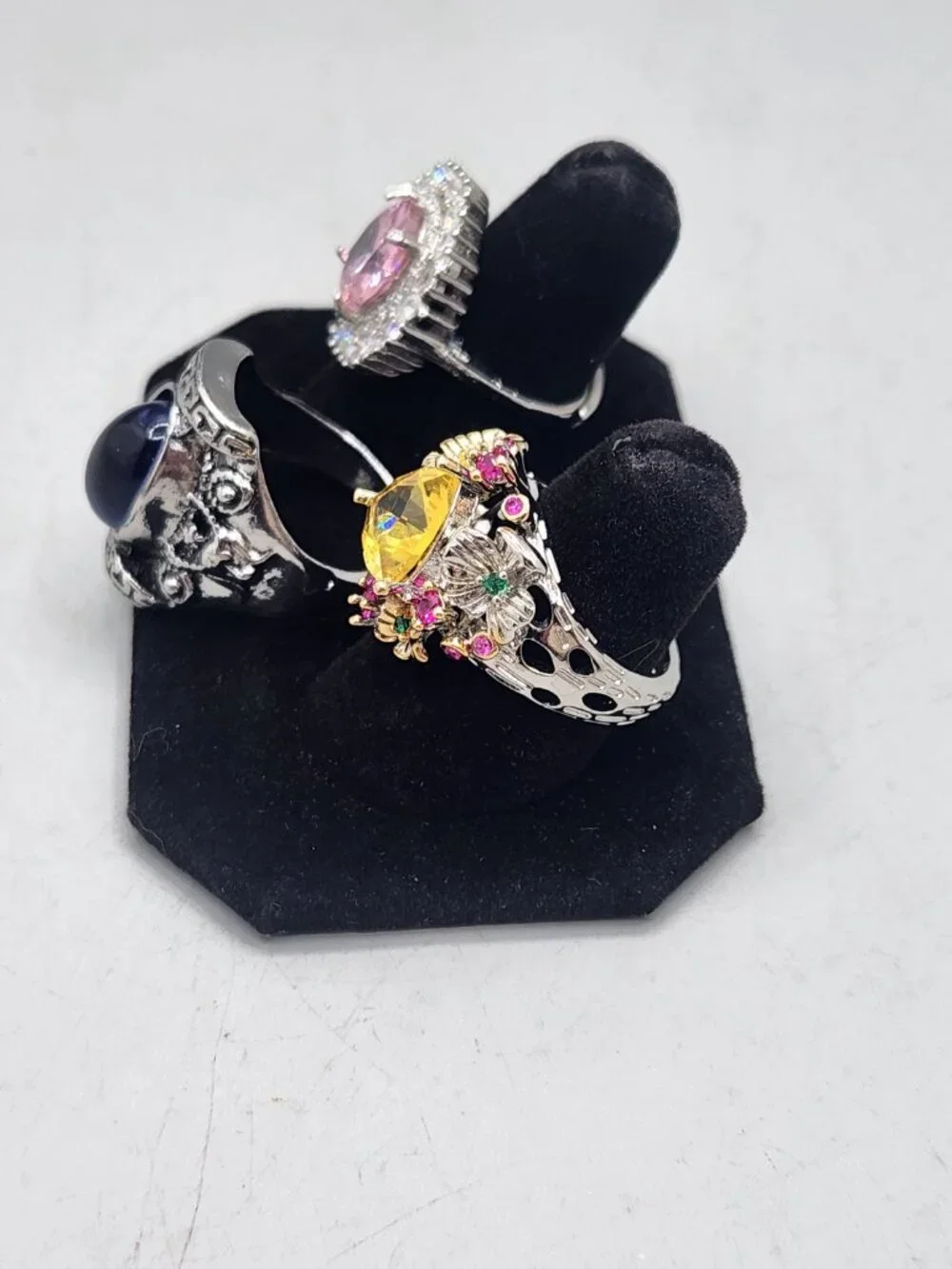 Lot of 3 Costume Jewelry Rings Rhinestones Fashion Bling Statement Adjustable
